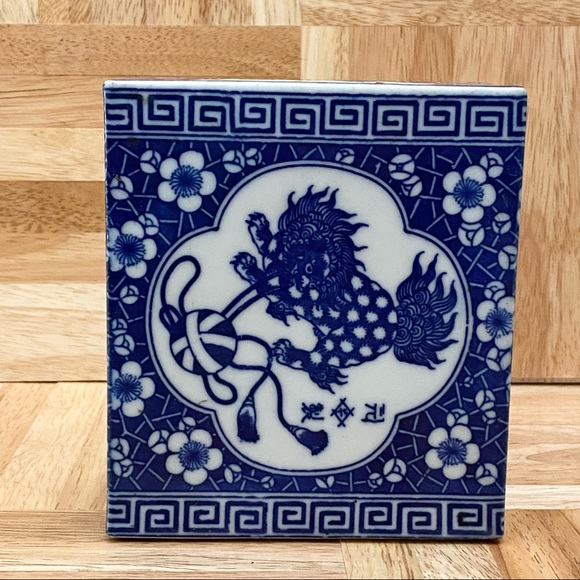 Vintage Blue White Chinese Porcelain Pillow Brick Headrest Guardian Lion Foo Dog - Picture 5 of 14